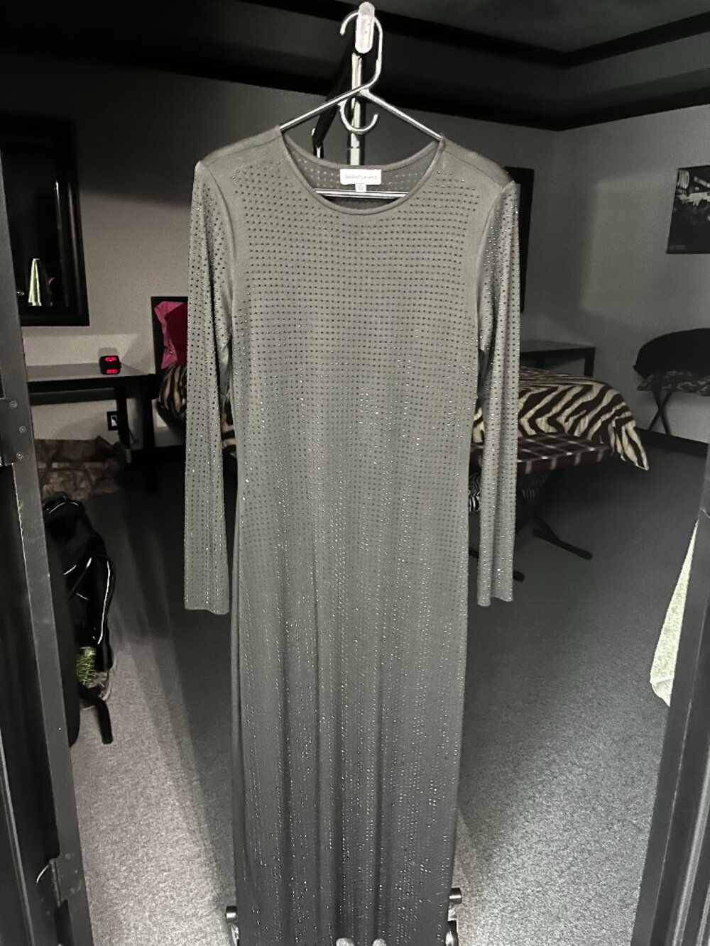 Gibson Latimer Black Long Sleeve Midi Dress with Subtle Sparkle, Size L